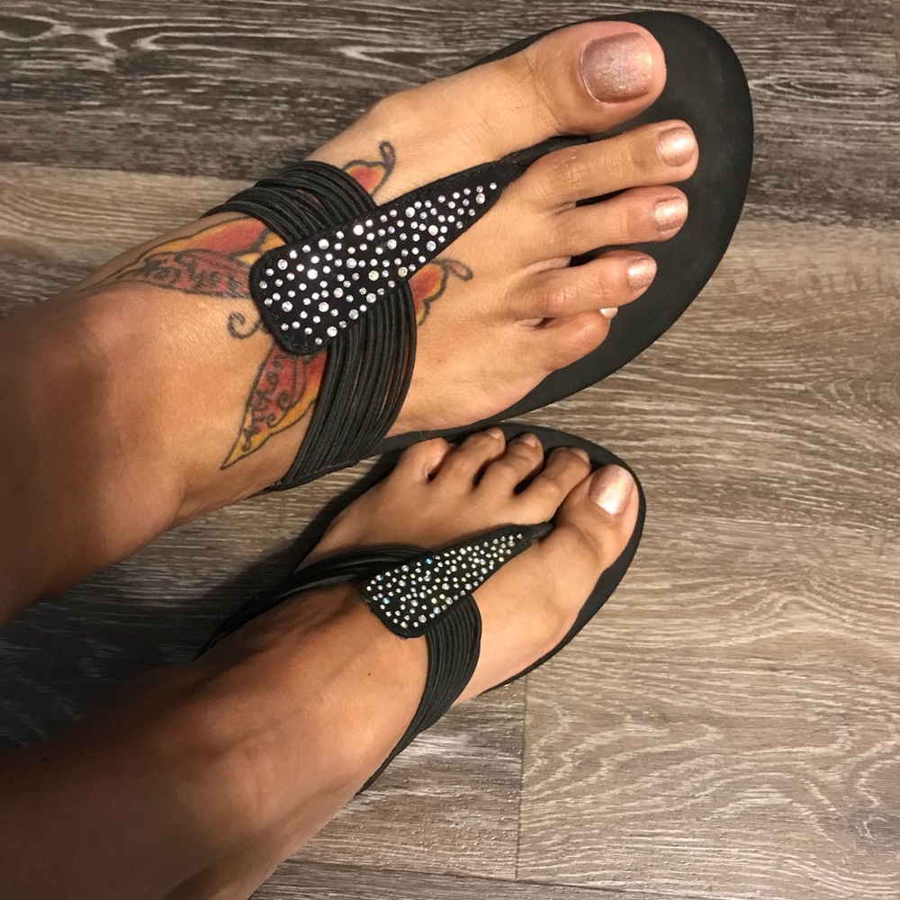 Black flip flops with mini diamond accents